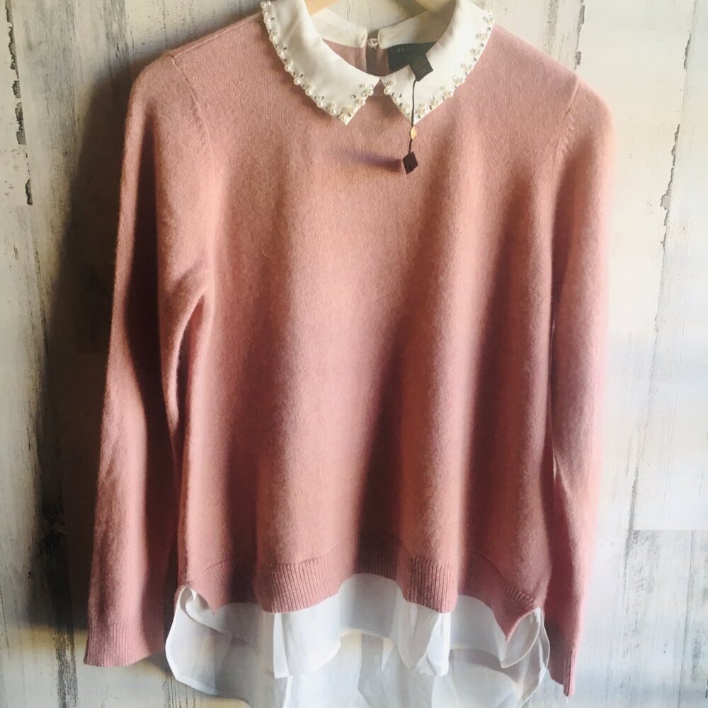 NWOT Charter Club 100% Cashmere Pink Collared Shirttail Sweater Pearl S